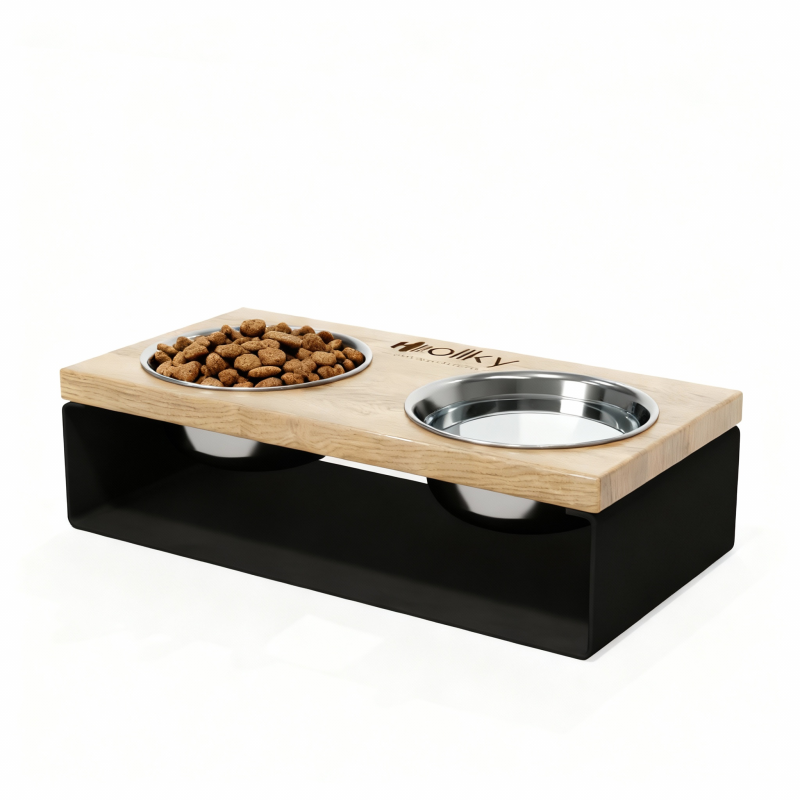 Hollky SteelWood S - миски на підставці з цільного металевого листа для собак та котів (2 × 0,45 л) BLNT