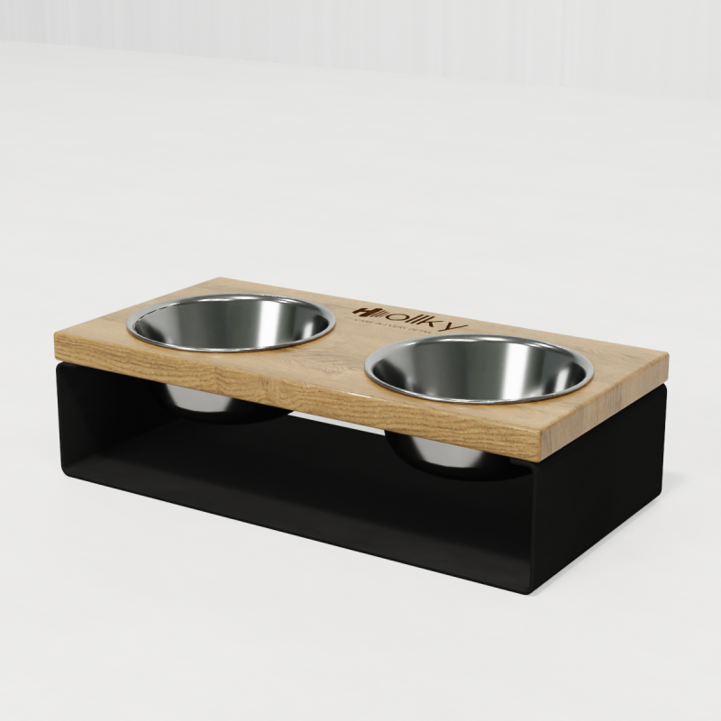 Hollky SteelWood S - миски на підставці з цільного металевого листа для собак та котів (2 × 0,45 л) BLNT