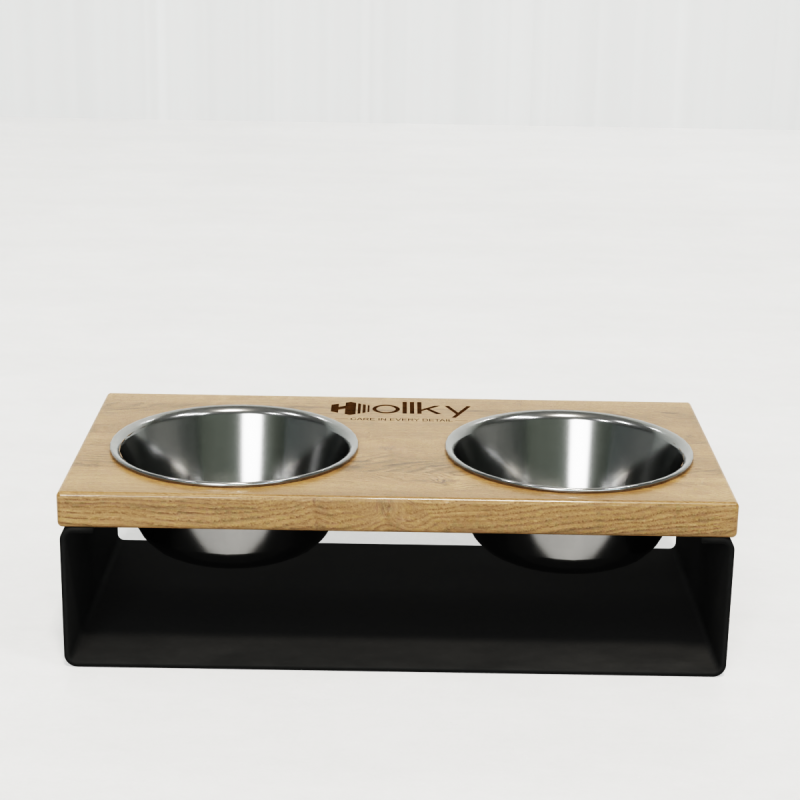 Hollky SteelWood S - миски на підставці з цільного металевого листа для собак та котів (2 × 0,45 л) BLNT
