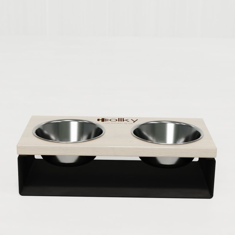Hollky SteelWood S - миски на підставці з цільного металевого листа для собак та котів (2 × 0,45 л) BLWH