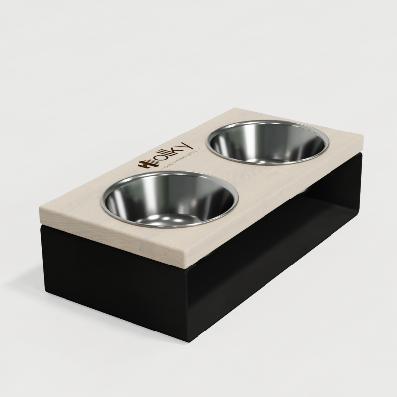 Hollky SteelWood S - миски на підставці з цільного металевого листа для собак та котів (2 × 0,45 л) BLWH