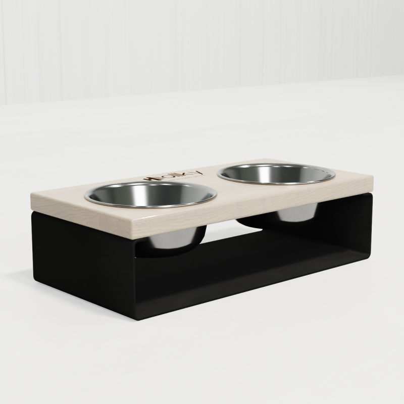 Hollky SteelWood S - миски на підставці з цільного металевого листа для собак та котів (2 × 0,45 л) BLWH