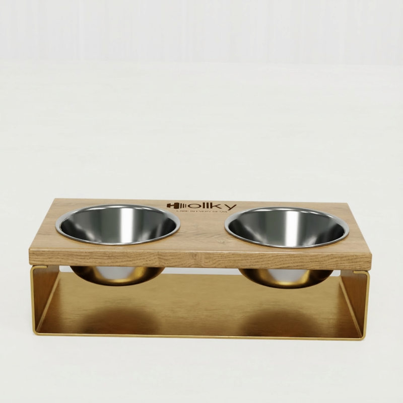 Hollky SteelWood S - миски на підставці з цільного металевого листа для собак та котів (2 × 0,45 л) GLNT