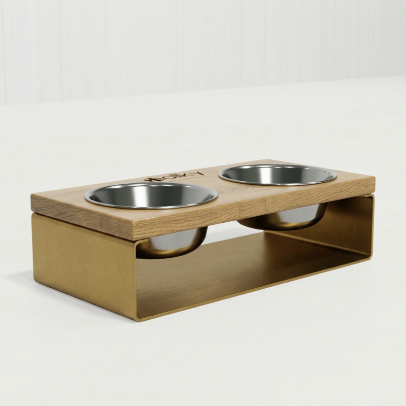 Hollky SteelWood S - миски на підставці з цільного металевого листа для собак та котів (2 × 0,45 л) GLNT