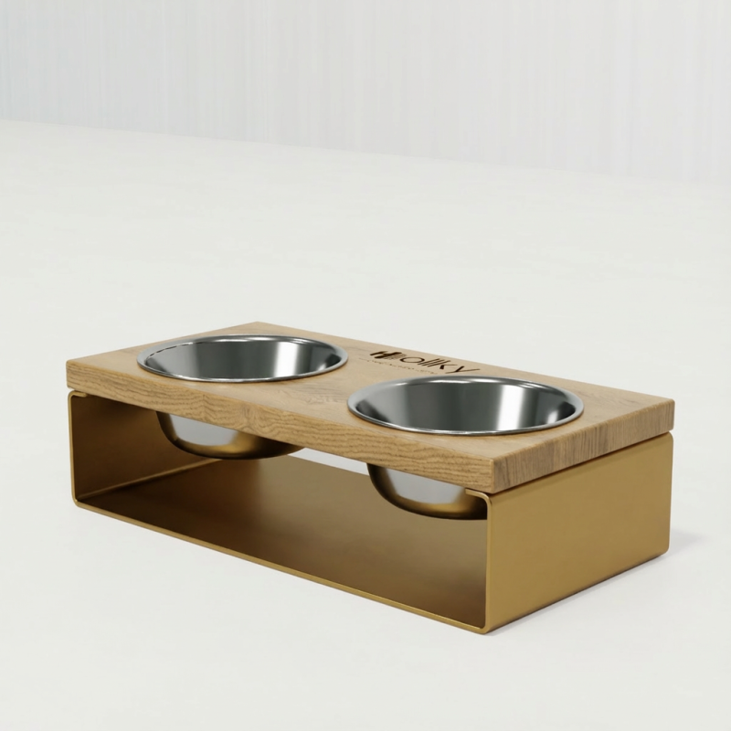 Hollky SteelWood S - миски на підставці з цільного металевого листа для собак та котів (2 × 0,45 л) GLNT