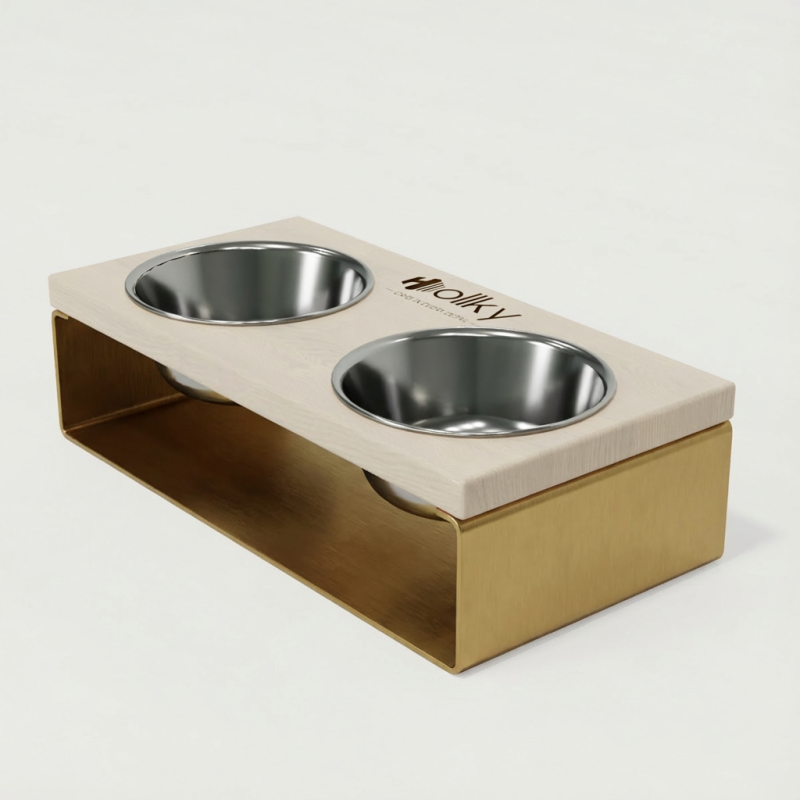 Hollky SteelWood S - миски на підставці з цільного металевого листа для собак та котів (2 × 0,45 л) GLWH