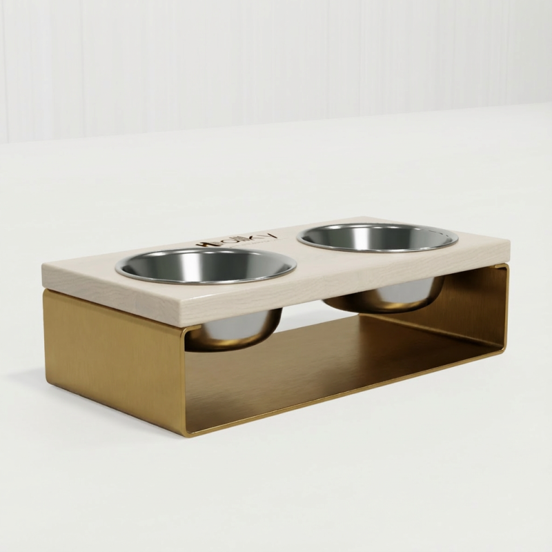 Hollky SteelWood S - миски на підставці з цільного металевого листа для собак та котів (2 × 0,45 л) GLWH