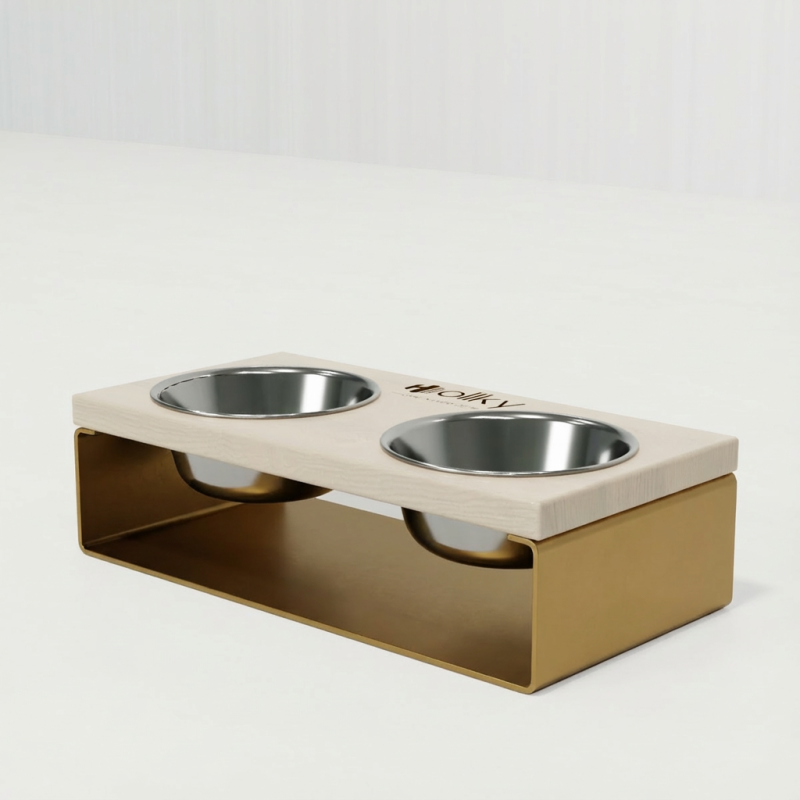 Hollky SteelWood S - миски на підставці з цільного металевого листа для собак та котів (2 × 0,45 л) GLWH