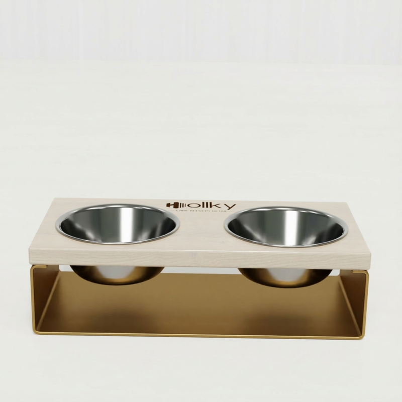 Hollky SteelWood S - миски на підставці з цільного металевого листа для собак та котів (2 × 0,45 л) GLWH