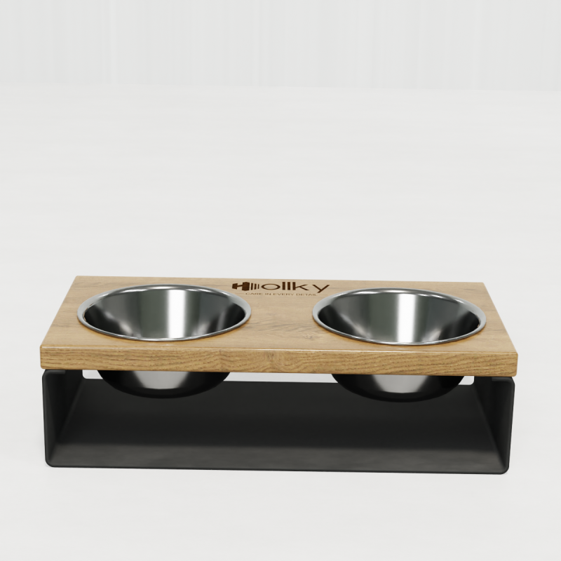  Hollky SteelWood S - миски на підставці з цільного металевого листа для собак та котів (2 × 0,45 л) GRNT 