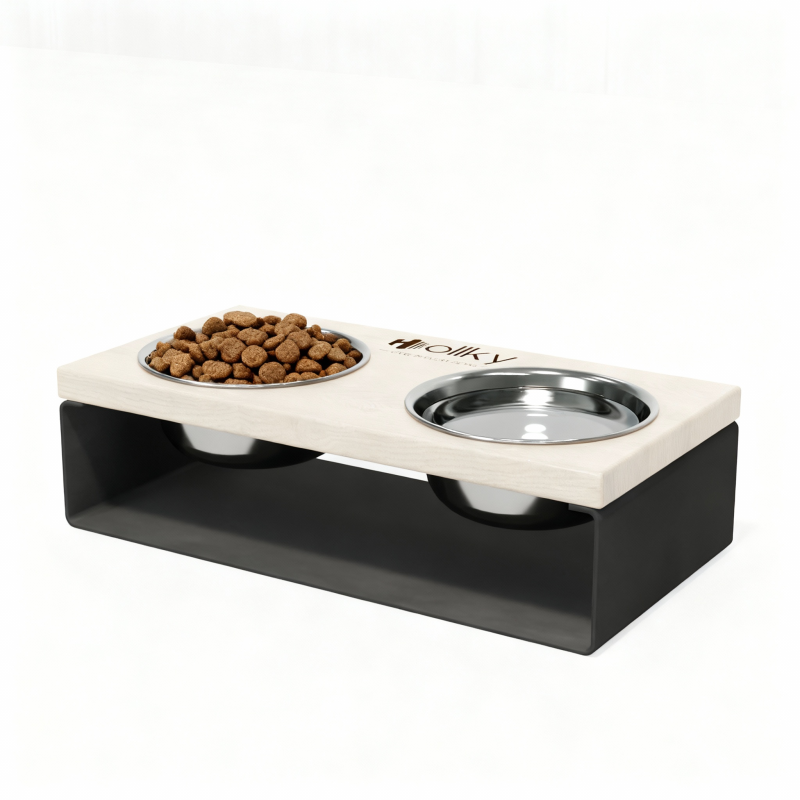 Hollky SteelWood S - миски на підставці з цільного металевого листа для собак та котів (2 × 0,45 л) GRWH