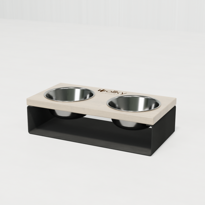 Hollky SteelWood S - миски на підставці з цільного металевого листа для собак та котів (2 × 0,45 л) GRWH