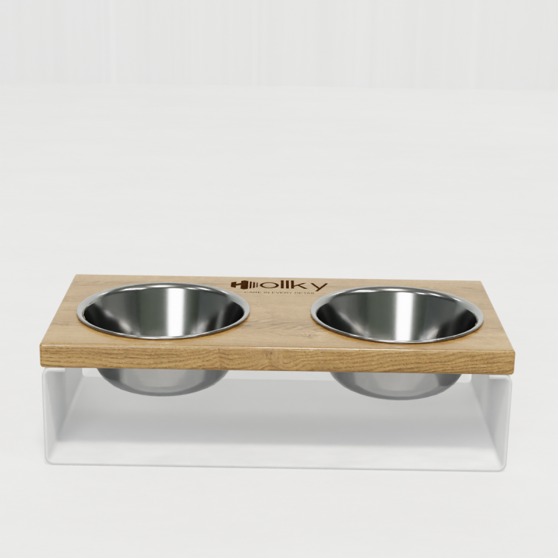 Hollky SteelWood S - миски на підставці з цільного металевого листа для собак та котів (2 × 0,45 л) WHNT