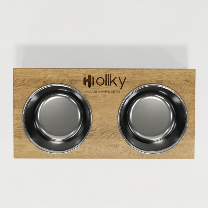Hollky SteelWood S - миски на підставці з цільного металевого листа для собак та котів (2 × 0,45 л) WHNT
