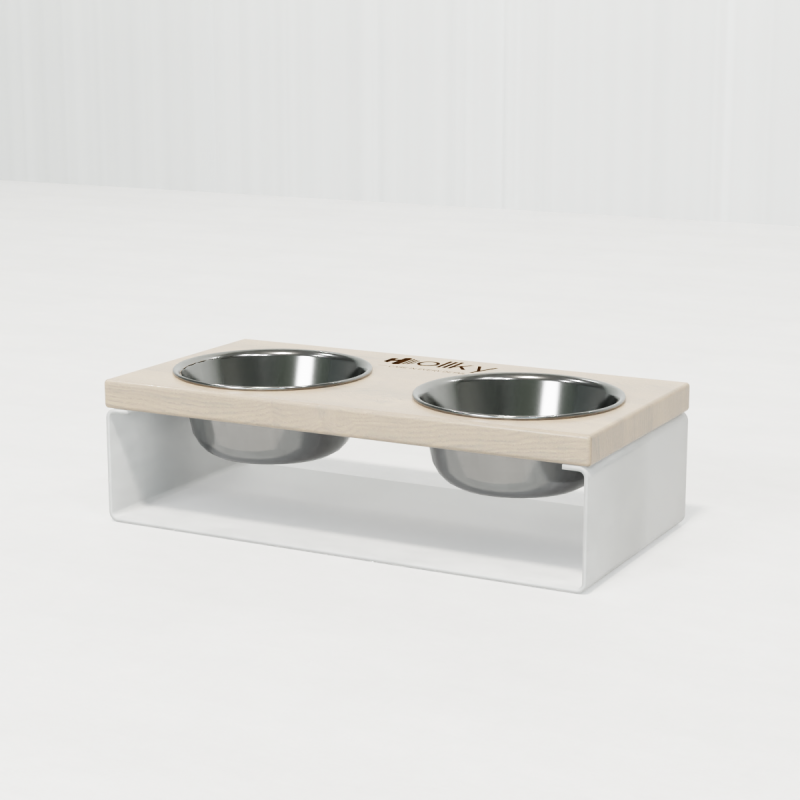 Hollky SteelWood S - миски на підставці з цільного металевого листа для собак та котів (2 × 0,45 л) WHWH