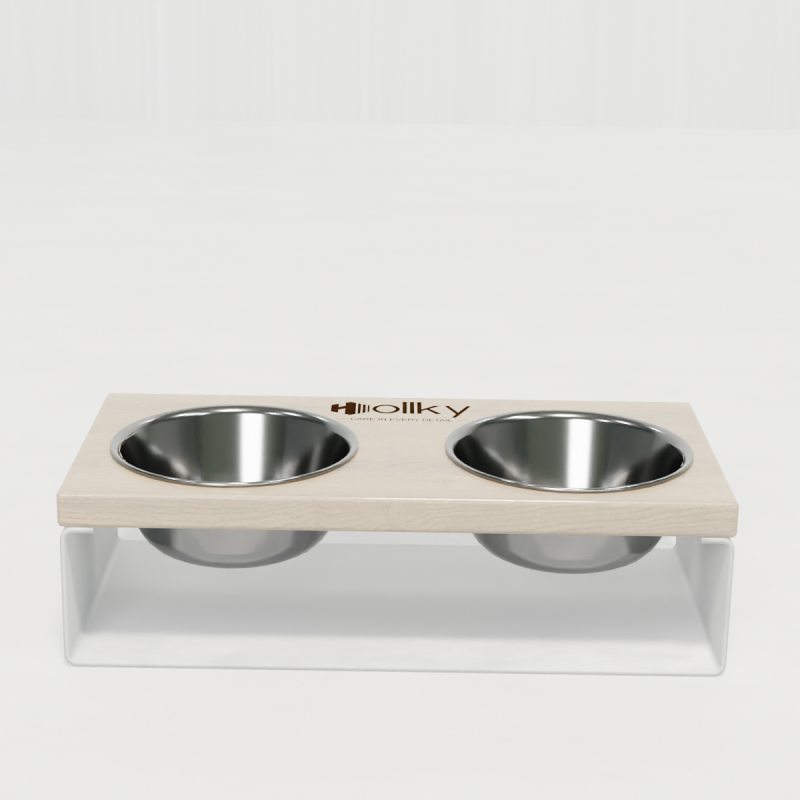 Hollky SteelWood S - миски на підставці з цільного металевого листа для собак та котів (2 × 0,45 л) WHWH