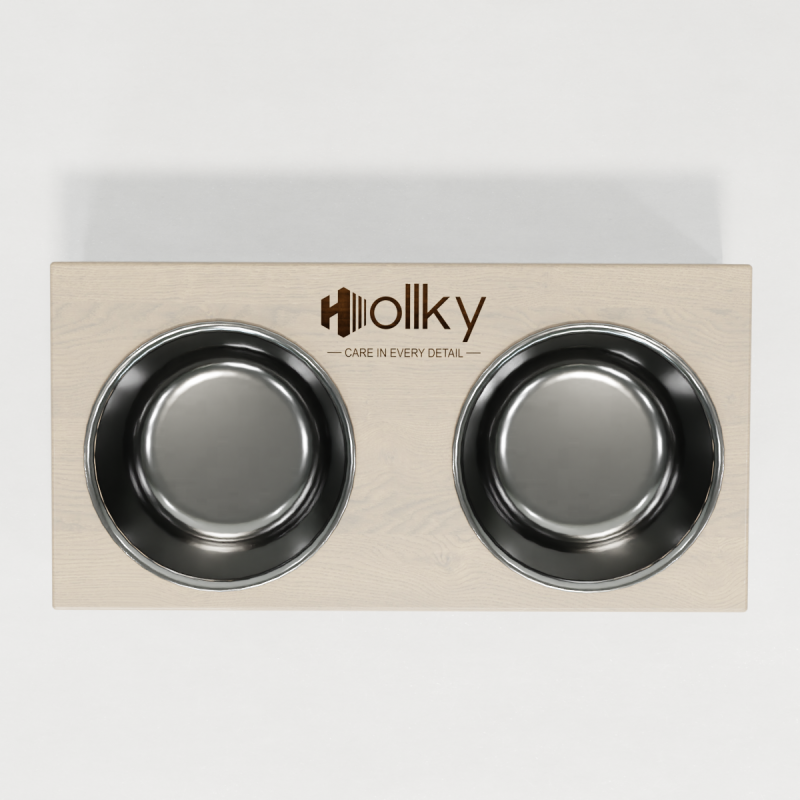 Hollky SteelWood S - миски на підставці з цільного металевого листа для собак та котів (2 × 0,45 л) WHWH