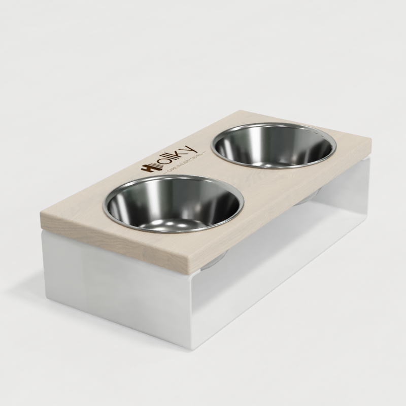 Hollky SteelWood S - миски на підставці з цільного металевого листа для собак та котів (2 × 0,45 л) WHWH