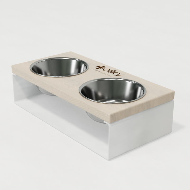 Hollky SteelWood S - миски на підставці з цільного металевого листа для собак та котів (2 × 0,45 л) WHWH